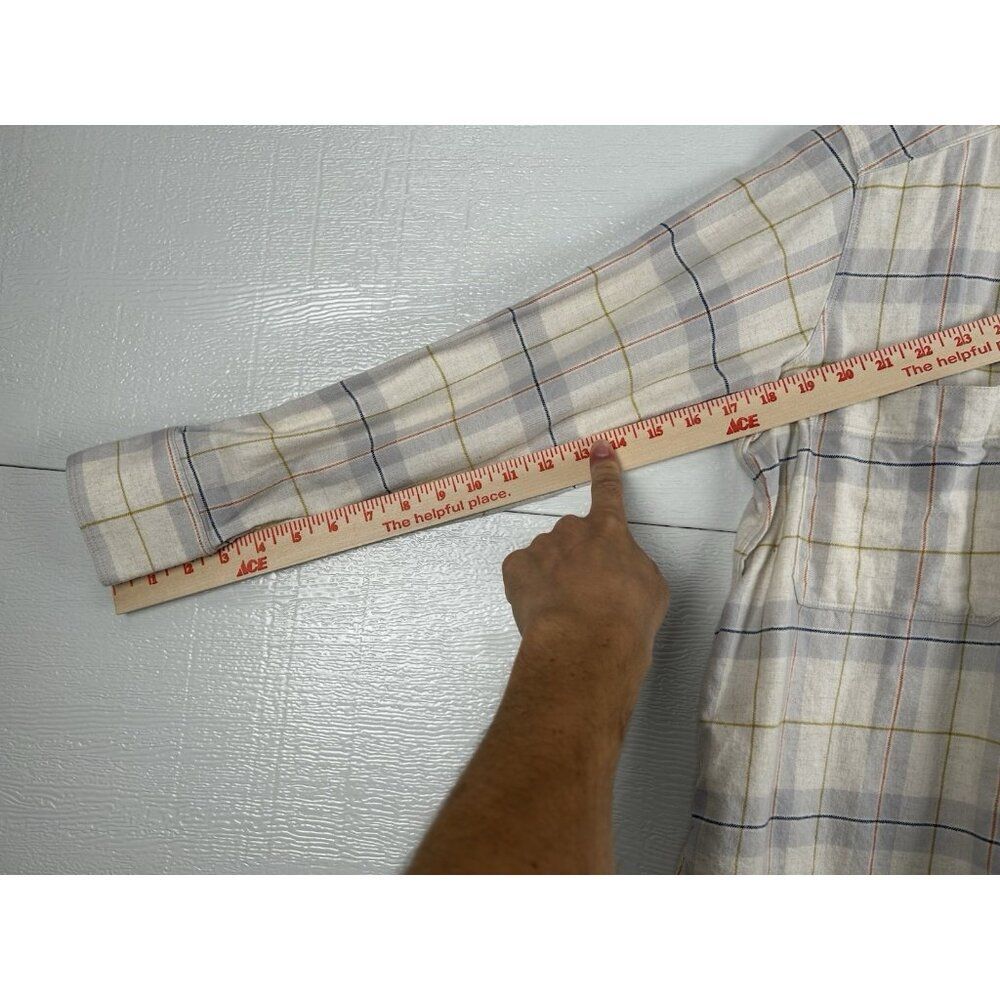 Everlane Shirt Womens 00 Button Up Cotton Yellow Beige Gray Plaid flannel - Picture 15 of 16